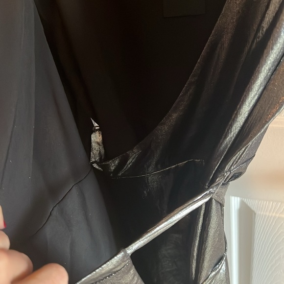 Gianni Bini Metallic Silver wrap around dress short mini v neck size medium - Picture 6 of 8